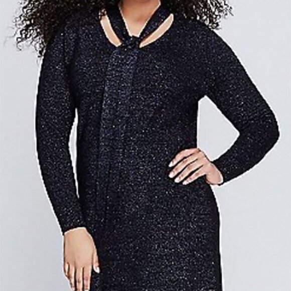 Lane Bryant Midi Sweater Dress Purple Metallic Shimmer Tie V-Neck 18/20 - Picture 1 of 16